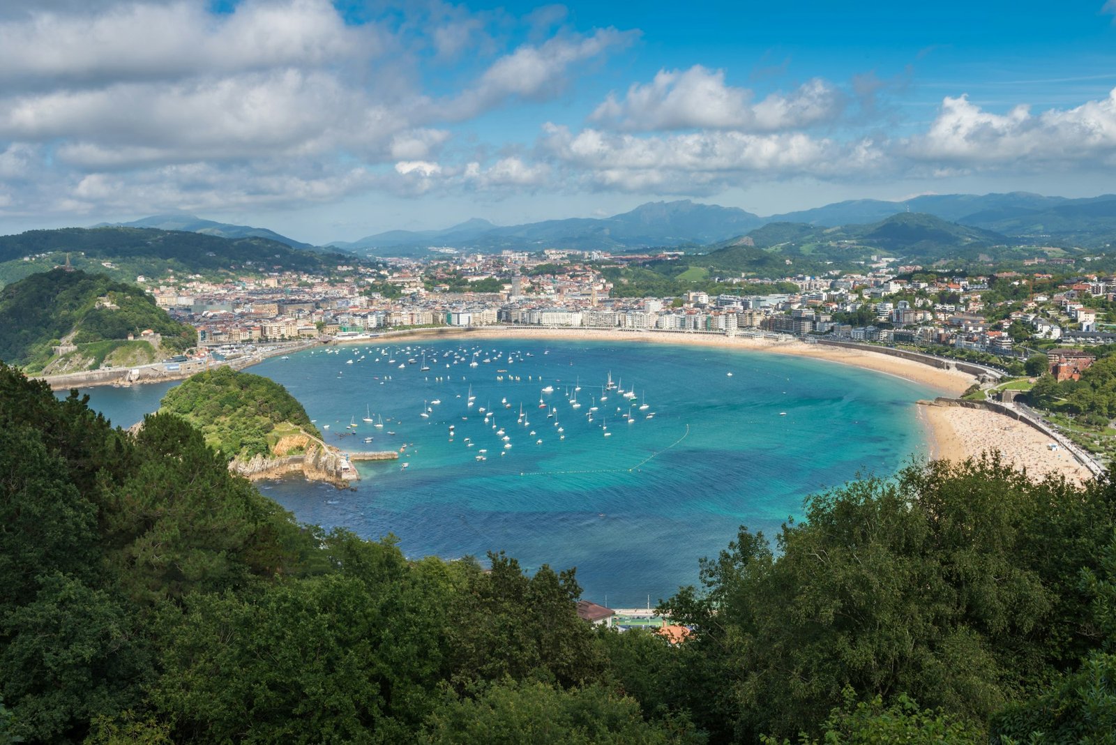 Aerial view of San Sebastian, Donostia, Spain on a beautiful summer day