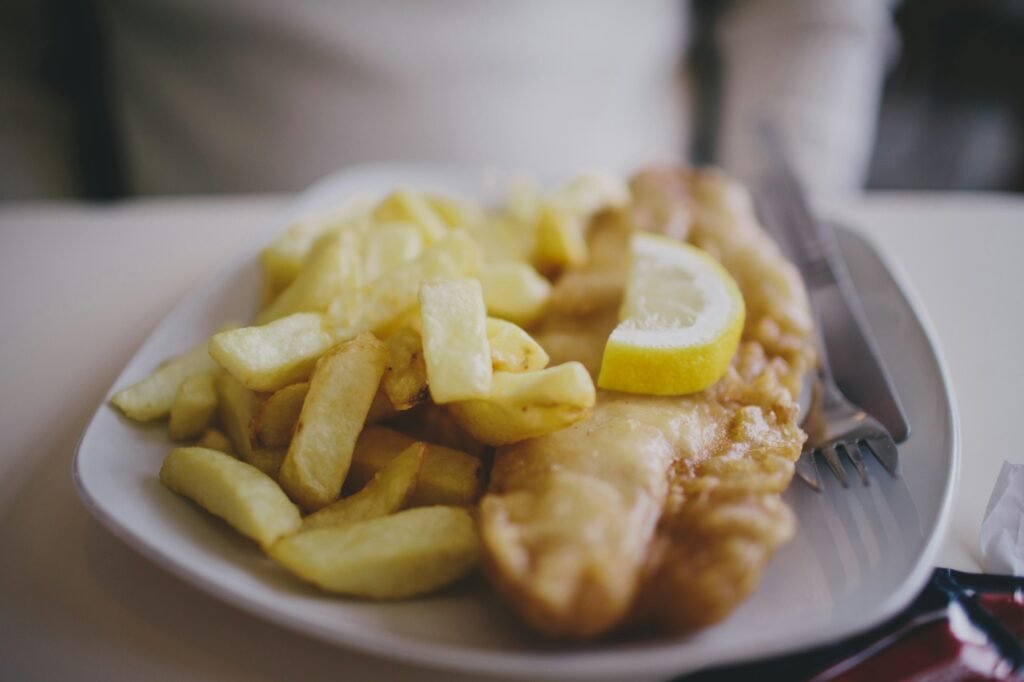 Fish and chips at Beshoff's in Dublin, Ireland