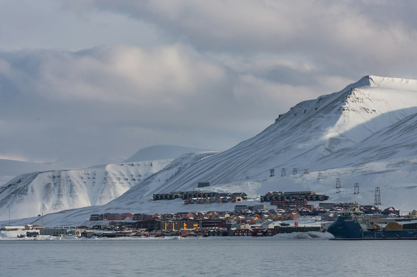 Small town near icy mountain