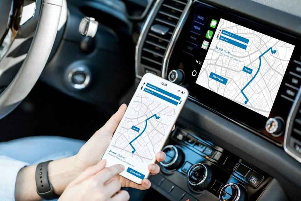 Smart phone with navigation app in the car